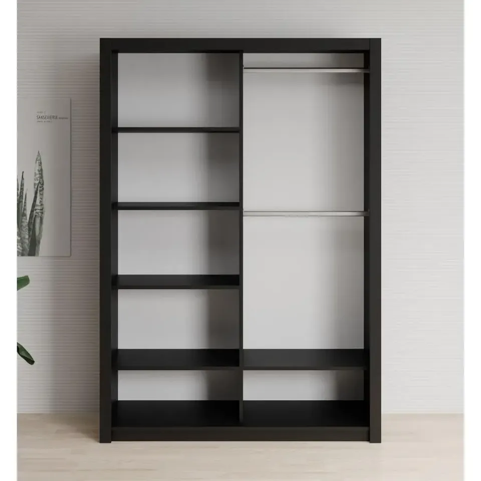 Meubella - Kledingkast Blake - Mat Zwart - 150 cm - Met spiegel Hot