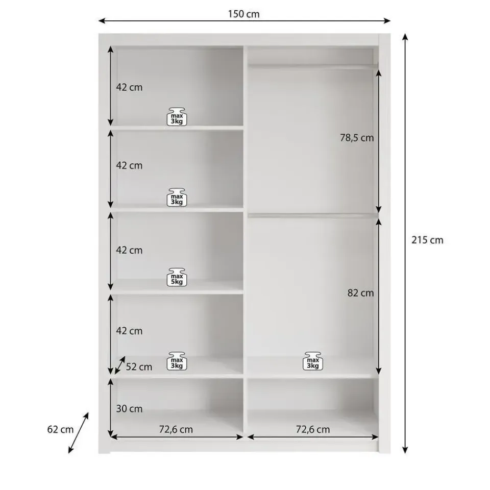 Meubella - Kledingkast Blake - Mat Zwart - 150 cm - Met spiegel Hot