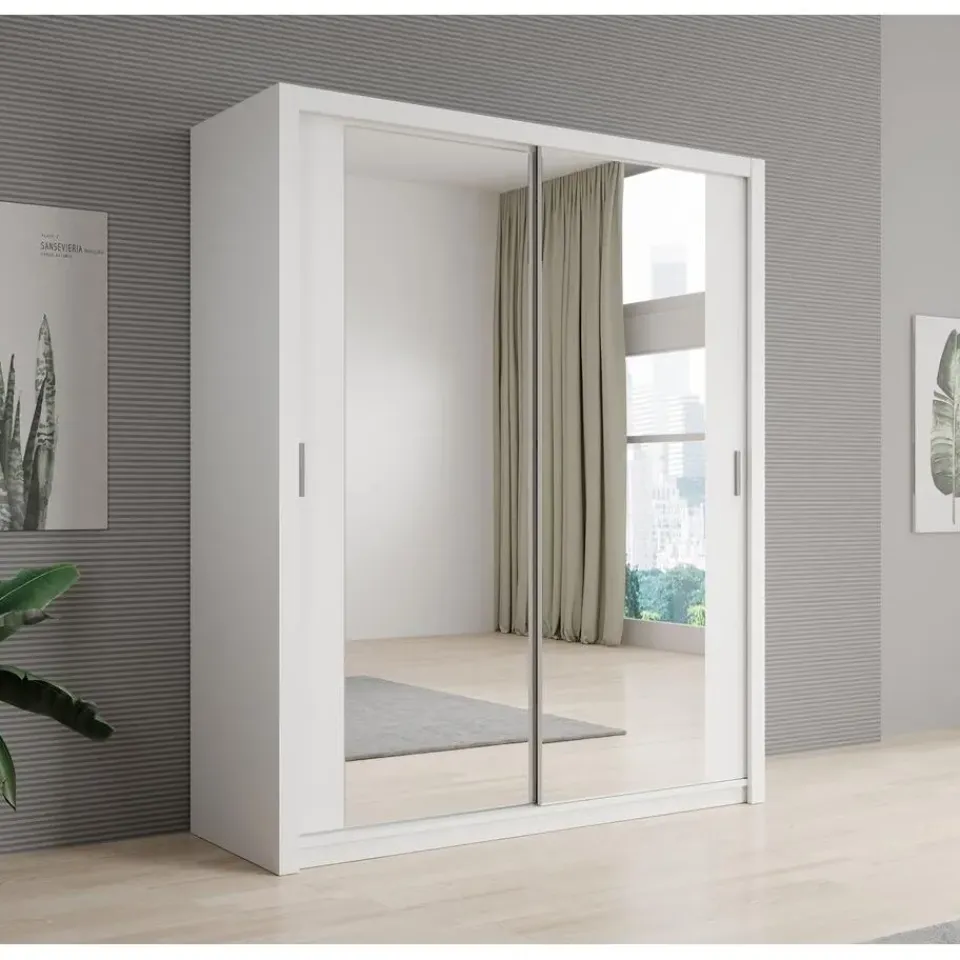 Meubella - Kledingkast Blake - Wit - 180 cm - Met spiegel