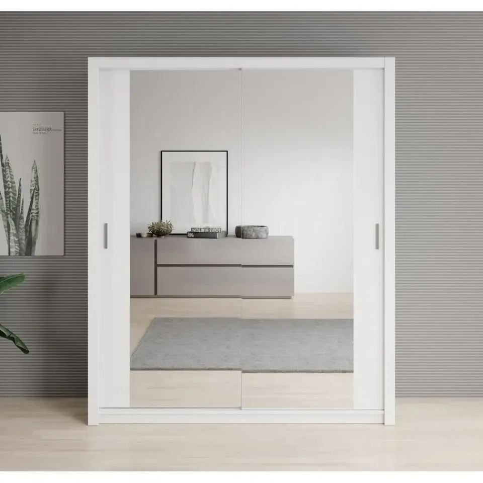 Meubella - Kledingkast Blake - Wit - 180 cm - Met spiegel