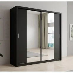 Meubella - Kledingkast Blake - Mat Zwart - 220 cm - Met spiegel Discount