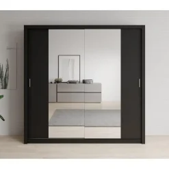 Meubella - Kledingkast Blake - Mat Zwart - 220 cm - Met spiegel Discount