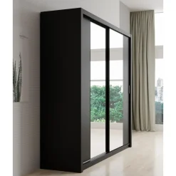 Meubella - Kledingkast Blake - Mat Zwart - 220 cm - Met spiegel Discount