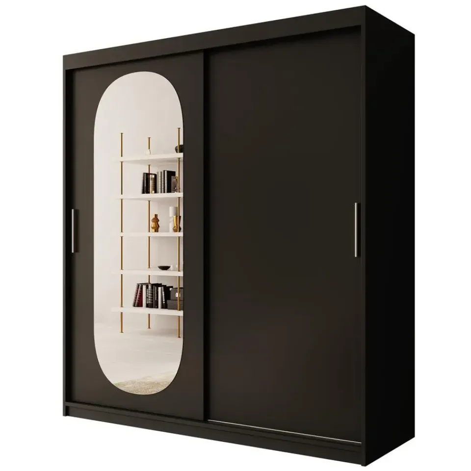 Meubella - Kledingkast Bodhi - Zwart - 180 cm - Met spiegel