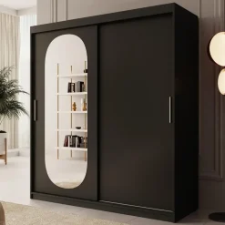 Meubella - Kledingkast Bodhi - Zwart - 180 cm - Met spiegel