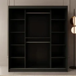 Meubella - Kledingkast Bodhi - Zwart - 180 cm - Met spiegel