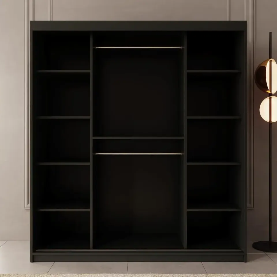 Meubella - Kledingkast Bodhi - Zwart - 180 cm - Met spiegel