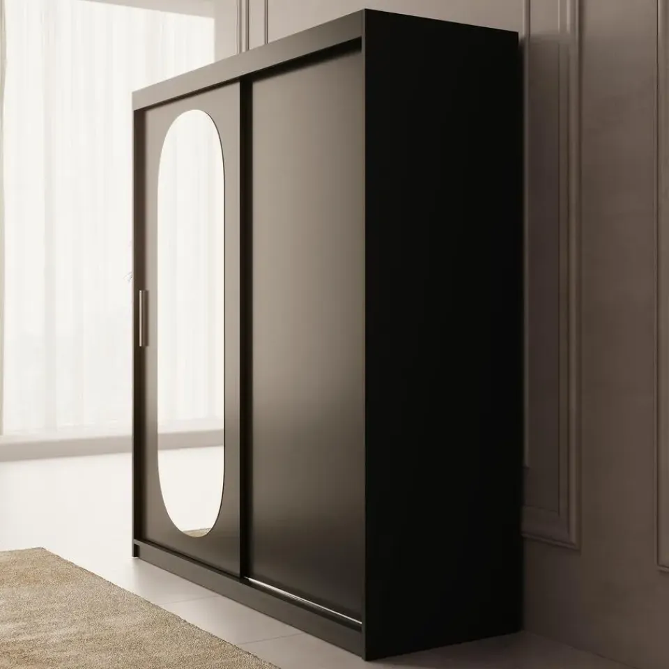 Meubella - Kledingkast Bodhi - Zwart - 180 cm - Met spiegel