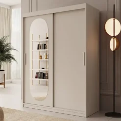 Meubella - Kledingkast Bodhi - Beige - 150 cm - Met spiegel New