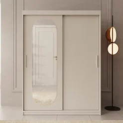 Meubella - Kledingkast Bodhi - Beige - 150 cm - Met spiegel New