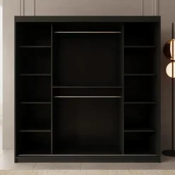 Meubella - Kledingkast Bodhi - Zwart - 200 cm - Met spiegel Clearance