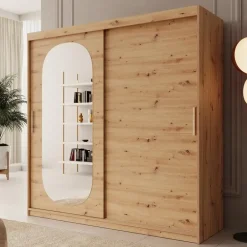 Meubella - Kledingkast Bodhi - Eiken - 200 cm - Met spiegel Sale