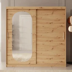 Meubella - Kledingkast Bodhi - Eiken - 200 cm - Met spiegel Sale