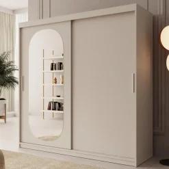 Meubella - Kledingkast Bodhi - Beige - 200 cm - Met spiegel Clearance