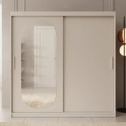 Meubella - Kledingkast Bodhi - Beige - 200 cm - Met spiegel Clearance