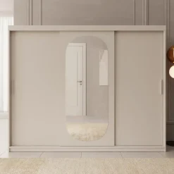 Meubella - Kledingkast Bodhi - Beige - 250 cm - Met spiegel