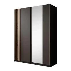 Meubella - Kledingkast Boets - Zwart - Eiken - 150 cm - Met spiegel New