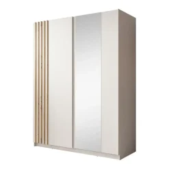 Meubella - Kledingkast Boets - Wit - Eiken - 150 cm - Met spiegel New