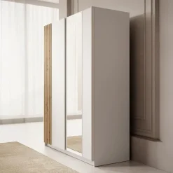 Meubella - Kledingkast Boets - Wit - Eiken - 150 cm - Met spiegel New