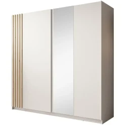 Meubella - Kledingkast Boets - Wit - Eiken - 200 cm - Met spiegel Clearance