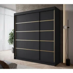 Meubella - Kledingkast Eagle - Zwart - 200 cm Clearance