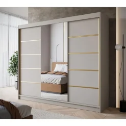 Meubella - Kledingkast Eagle - Beige - 250 cm - Met spiegel Sale