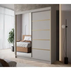 Meubella - Kledingkast Eagle - Beige - 180 cm - Met spiegel Sale