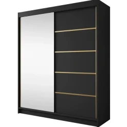 Meubella - Kledingkast Eagle - Zwart - 180 cm - Met spiegel Clearance