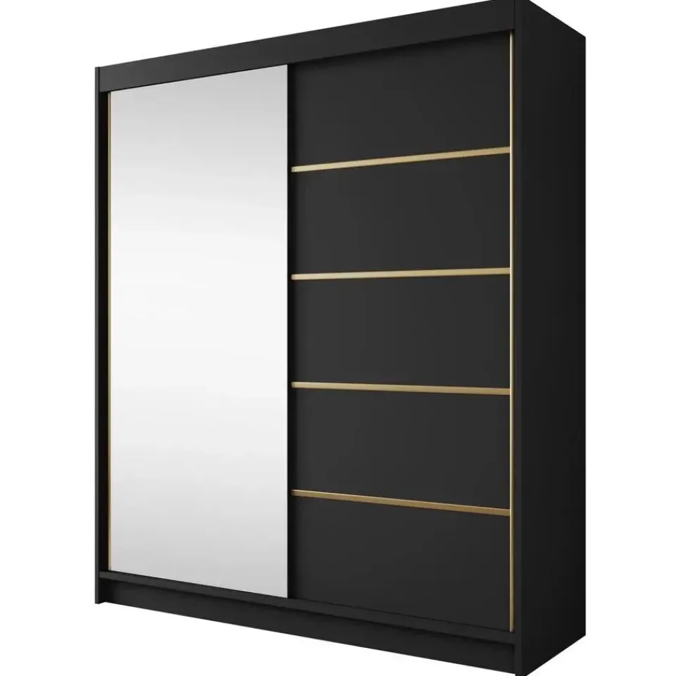 Meubella - Kledingkast Eagle - Zwart - 180 cm - Met spiegel Clearance