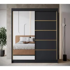 Meubella - Kledingkast Eagle - Zwart - 180 cm - Met spiegel Clearance