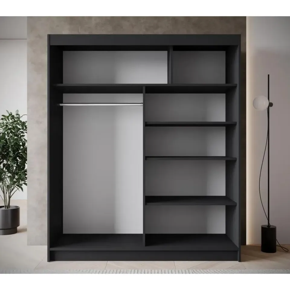 Meubella - Kledingkast Eagle - Zwart - 180 cm - Met spiegel Clearance