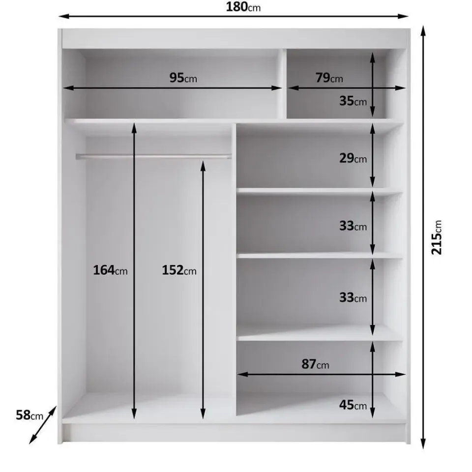 Meubella - Kledingkast Eagle - Zwart - 180 cm - Met spiegel Clearance