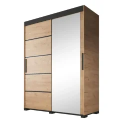 Meubella - Kledingkast Fabio - Eiken - 150 cm - Met spiegel Clearance