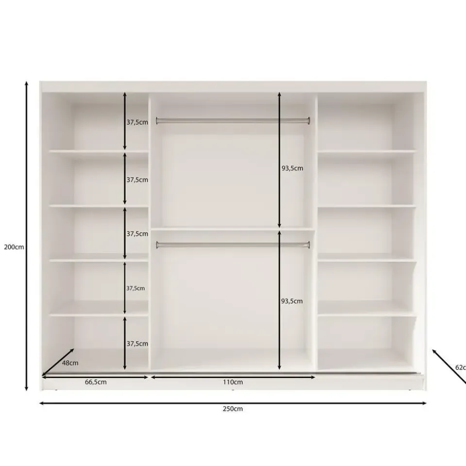 Meubella - Kledingkast Fessaro - Wit - 250 cm Outlet