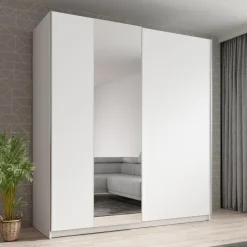 Meubella - Kledingkast Ganaro - Wit - 180 cm - Met spiegel Outlet