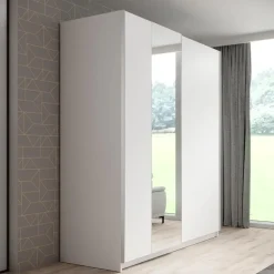 Meubella - Kledingkast Ganaro - Wit - 180 cm - Met spiegel Outlet