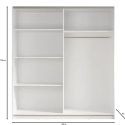 Meubella - Kledingkast Ganaro - Wit - 180 cm - Met spiegel Outlet