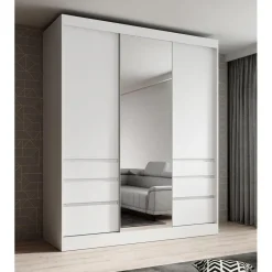 Meubella - Kledingkast Henry - Wit - 180 cm - Met spiegel Sale