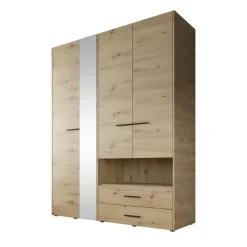 Meubella - Kledingkast Laura - Eiken - Zwart - 161 cm - Met spiegel Sale