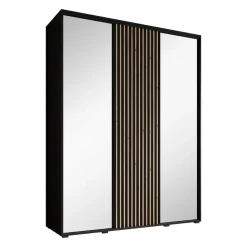 Meubella - Kledingkast Leandro - Zwart - 180 cm - Met spiegel Clearance