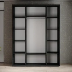 Meubella - Kledingkast Leandro - Zwart - 180 cm - Met spiegel Clearance