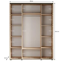 Meubella - Kledingkast Leandro - Zwart - 180 cm - Met spiegel Clearance