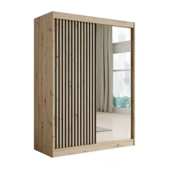 Meubella - Kledingkast Lisbon 2 - Eiken - 150 cm - Met spiegel