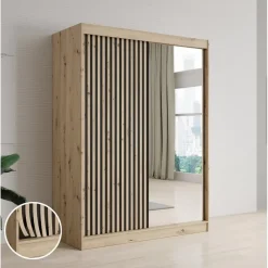 Meubella - Kledingkast Lisbon 2 - Eiken - 150 cm - Met spiegel