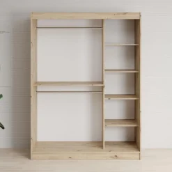 Meubella - Kledingkast Lisbon 2 - Eiken - 150 cm - Met spiegel