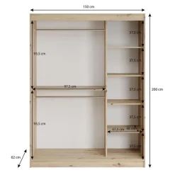 Meubella - Kledingkast Lisbon - Zwart - 150 cm Discount