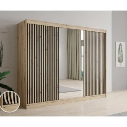 Meubella - Kledingkast Lisbon 2 - Eiken - 250 cm - Met spiegel Sale