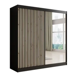Meubella - Kledingkast Lisbon 2 - Zwart - 200 cm - Met spiegel Discount