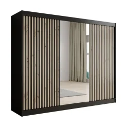 Meubella - Kledingkast Lisbon 2 - Zwart - 250 cm - Met spiegel Discount