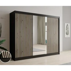 Meubella - Kledingkast Lisbon 2 - Zwart - 250 cm - Met spiegel Discount